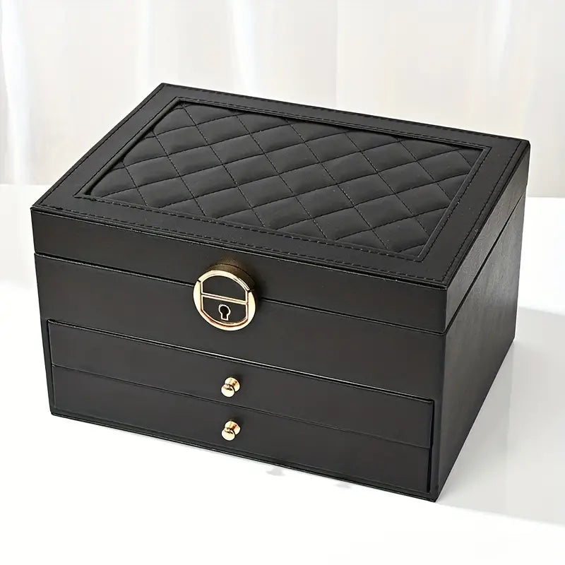 Stackable Jewelry Organizer Box Black 9×7×5 Inch Multi-Compartment Ring Necklace Earring Holder for Dresser Bedroom Vanity Tabletop Storage