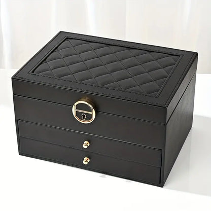 Stackable Jewelry Organizer Box Black 9×7×5 Inch Multi-Compartment Ring Necklace Earring Holder for Dresser Bedroom Vanity Tabletop Storage