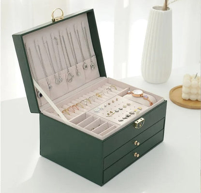 Stackable Jewelry Organizer Box Black 9×7×5 Inch Multi-Compartment Ring Necklace Earring Holder for Dresser Bedroom Vanity Tabletop Storage