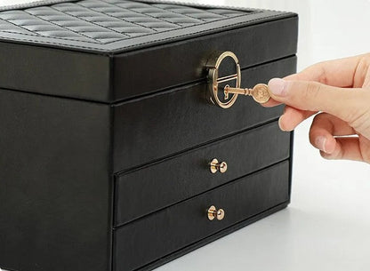 Stackable Jewelry Organizer Box Black 9×7×5 Inch Multi-Compartment Ring Necklace Earring Holder for Dresser Bedroom Vanity Tabletop Storage
