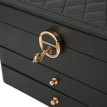Stackable Jewelry Organizer Box Black 9×7×5 Inch Multi-Compartment Ring Necklace Earring Holder for Dresser Bedroom Vanity Tabletop Storage