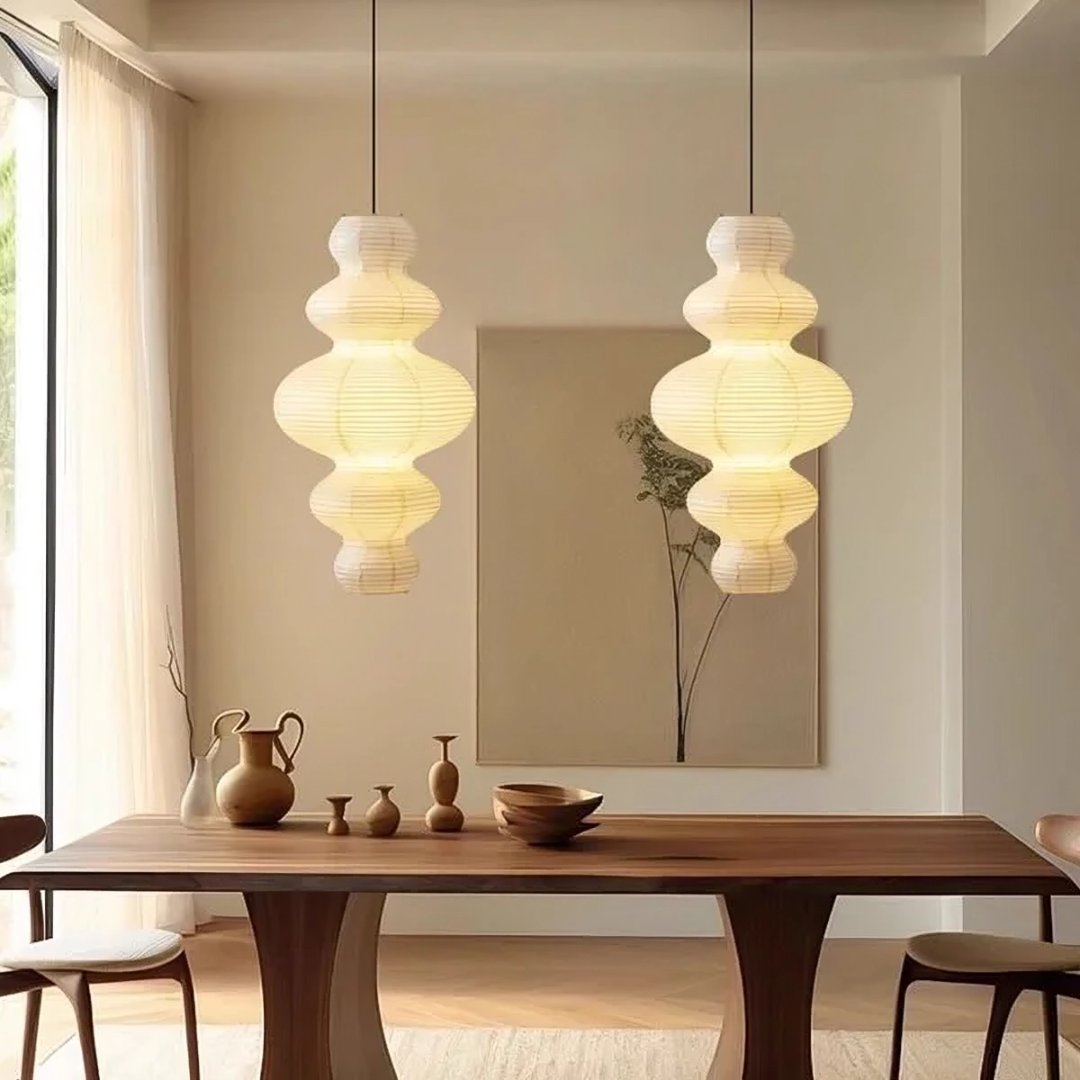 Layered Rice Paper Pendant Light for Dining Room, Contemporary Ceiling Lamp with Adjustable Height, 18 in Diameter Hanging Light Fixture