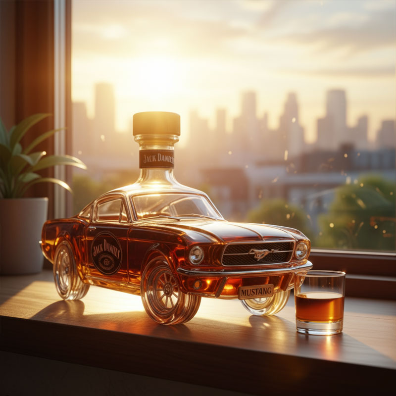 Pony Car Glass Liquor Bottle for Spirit Collectors & Bar Decor