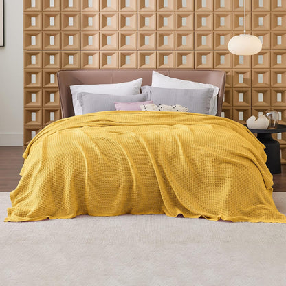 Pure Cotton Thermal Blanket – Queen 90×90 in – Textured Weave Layer for All Seasons – Lightweight & Breathable Throw for Bed or Sofa