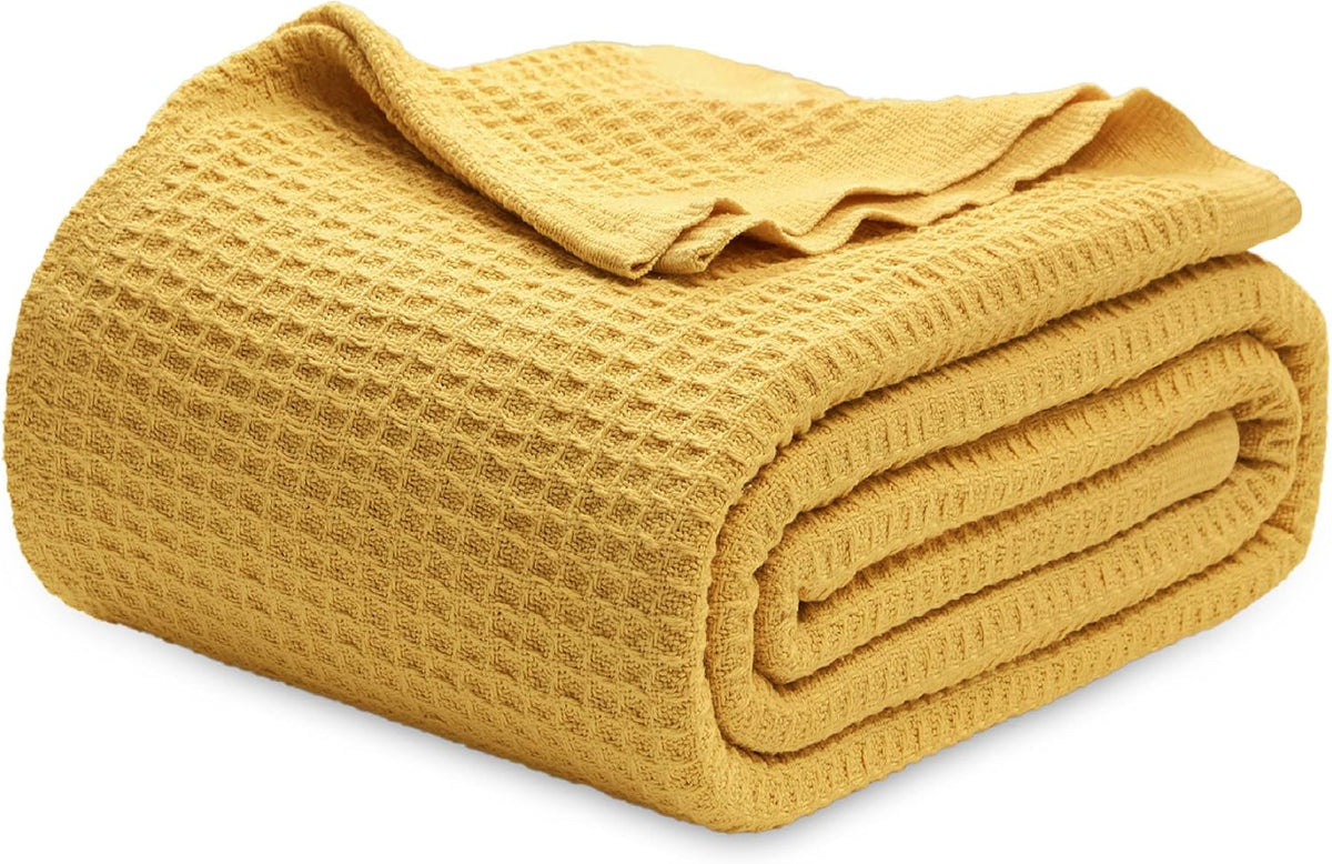 Cotton Throw Blanket for Bed, Waffle Weave Queen Size Blanket for All Seasons, Soft Breathable Cotton Blanket for Couch