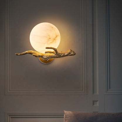 Marble & Brass Wall Sconce LED Light Fixture for Bedroom, Living Room, Hallway – Modern Minimalist Indoor Lighting