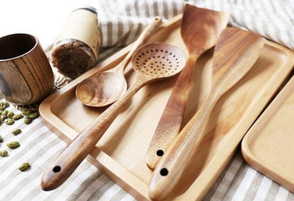 Natural Teak Wood Kitchen Utensil Set with Durable Design | 8-Piece Collection for Effortless Cooking