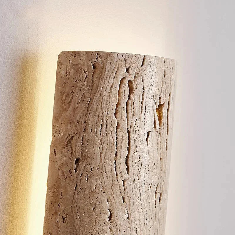 Travertine Stone LED Sconce Light 14 in Taupe Minimalist Fixture Bathroom Bedroom Hallway Vertical Indoor Japandi Corridor Ambient Lighting