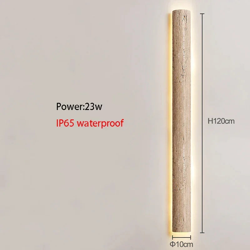 Travertine Stone LED Sconce Light 14 in Taupe Minimalist Fixture Bathroom Bedroom Hallway Vertical Indoor Japandi Corridor Ambient Lighting