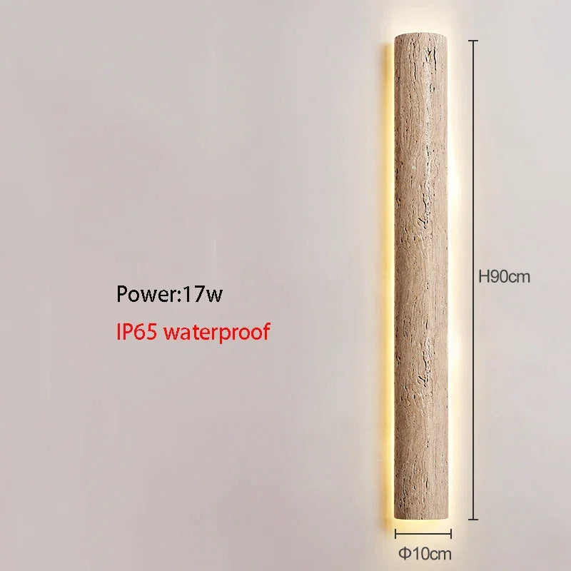 Travertine Stone LED Sconce Light 14 in Taupe Minimalist Fixture Bathroom Bedroom Hallway Vertical Indoor Japandi Corridor Ambient Lighting