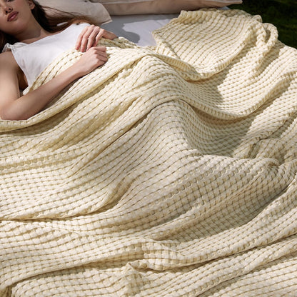 Cozy Haven | Cooling Waffle Queen Blanket with Lightweight Cotton & Bamboo | Soft Summer Throw for Hot Sleepers