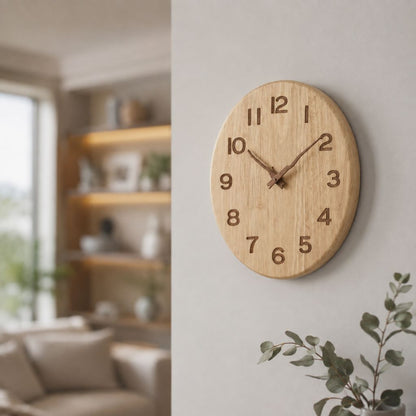 Whisper-Quiet Wooden Wall Clock – Handcrafted Timber Timepiece with Silent Sweep Movement for Living Room, Bedroom, Kitchen & Office Decor