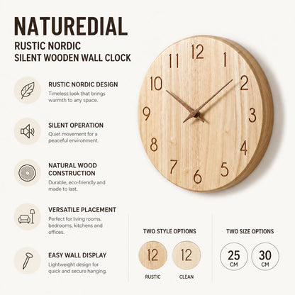 Whisper-Quiet Wooden Wall Clock – Handcrafted Timber Timepiece with Silent Sweep Movement for Living Room, Bedroom, Kitchen & Office Decor