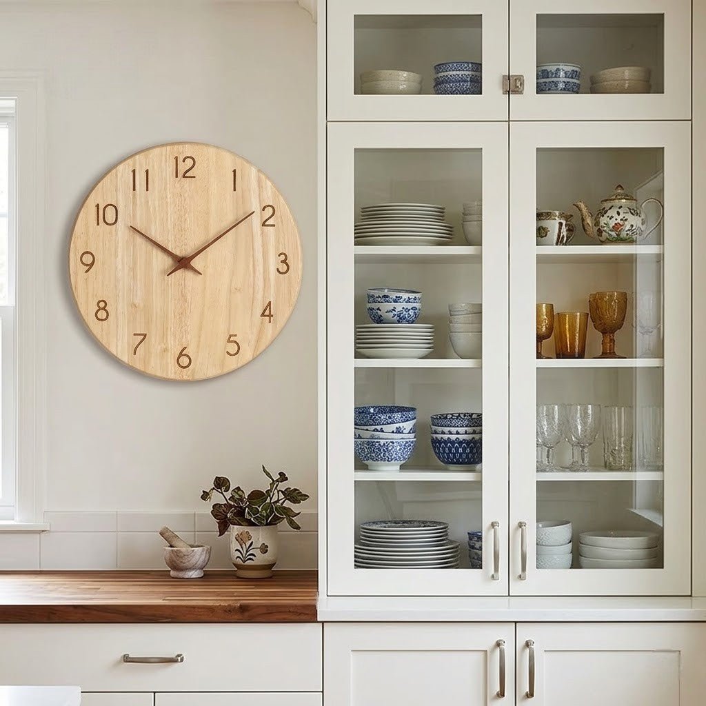 Whisper-Quiet Wooden Wall Clock – Handcrafted Timber Timepiece with Silent Sweep Movement for Living Room, Bedroom, Kitchen & Office Decor