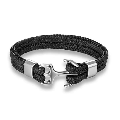 Leather Wrist Band with Marine Anchor Charm for Men | Adjustable Strap Accessory for Casual & Dressy Wear | Stainless Steel Hardware