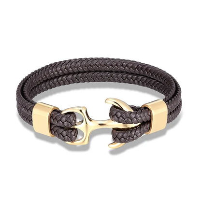 Leather Wrist Band with Marine Anchor Charm for Men | Adjustable Strap Accessory for Casual & Dressy Wear | Stainless Steel Hardware