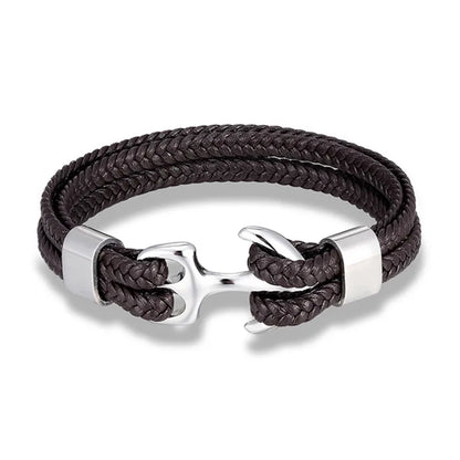 Leather Wrist Band with Marine Anchor Charm for Men | Adjustable Strap Accessory for Casual & Dressy Wear | Stainless Steel Hardware