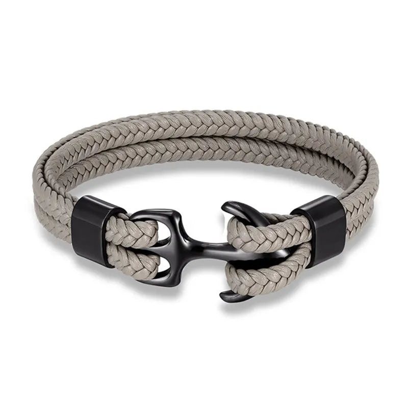 Leather Wrist Band with Marine Anchor Charm for Men | Adjustable Strap Accessory for Casual & Dressy Wear | Stainless Steel Hardware