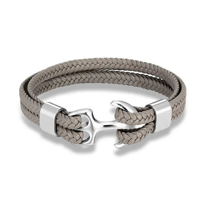 Leather Wrist Band with Marine Anchor Charm for Men | Adjustable Strap Accessory for Casual & Dressy Wear | Stainless Steel Hardware