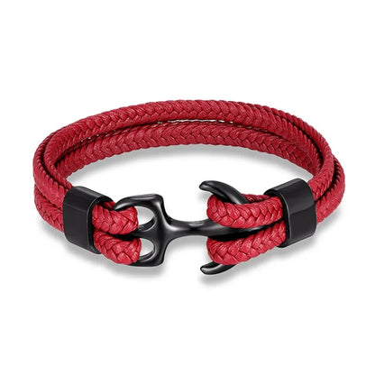 Leather Wrist Band with Marine Anchor Charm for Men | Adjustable Strap Accessory for Casual & Dressy Wear | Stainless Steel Hardware