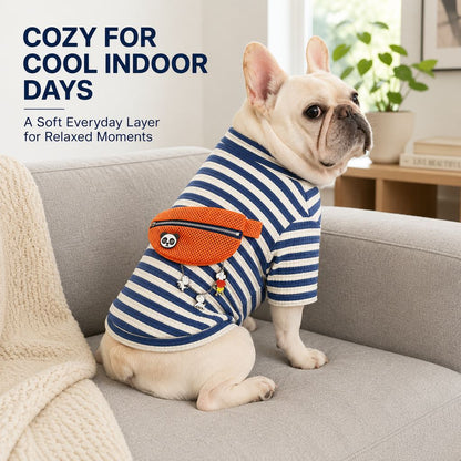 Ortekor French Bulldog Striped Pocket Pullover for Cool Indoor Spaces & Easy Walks - Broad-Chest Sizing
