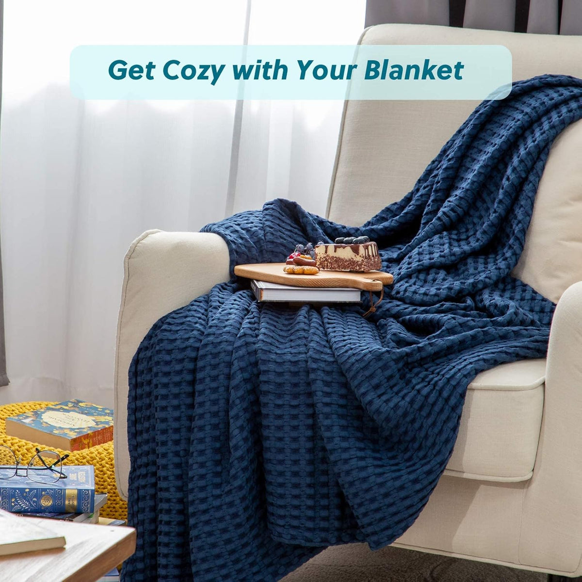 Cotton Throw Blanket Cooling, Bamboo Cooling Blanket for Hot Sleepers, Lightweight Queen Size Blanket for Summer