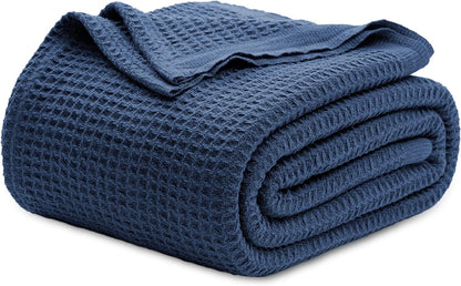 100% Cotton Waffle Weave Throw Blanket Queen King Breathable Lightweight Bed Cover for All Seasons Couch Sofa Bedroom Layering Textured
