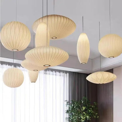Handwoven Silk Sphere Suspension Fixture White for Dining Areas Living Rooms Bedrooms Ambient Overhead Lighting Touch Control Iron Frame Wov