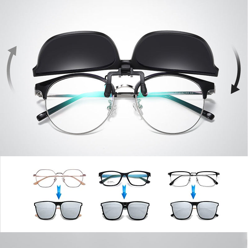 Magnetic Flip-Up Polarized Lens Attachment for Prescription Glasses - UV400 Protection Clip-On Shades for Driving & Outdoor Activities