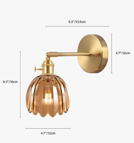 Floral Glass Sconce E26 Base 4.7 in Shade Bedroom Hallway Accent Light Fixture Metal Frame Classic Style for Living Room Bedside Mirror Corr