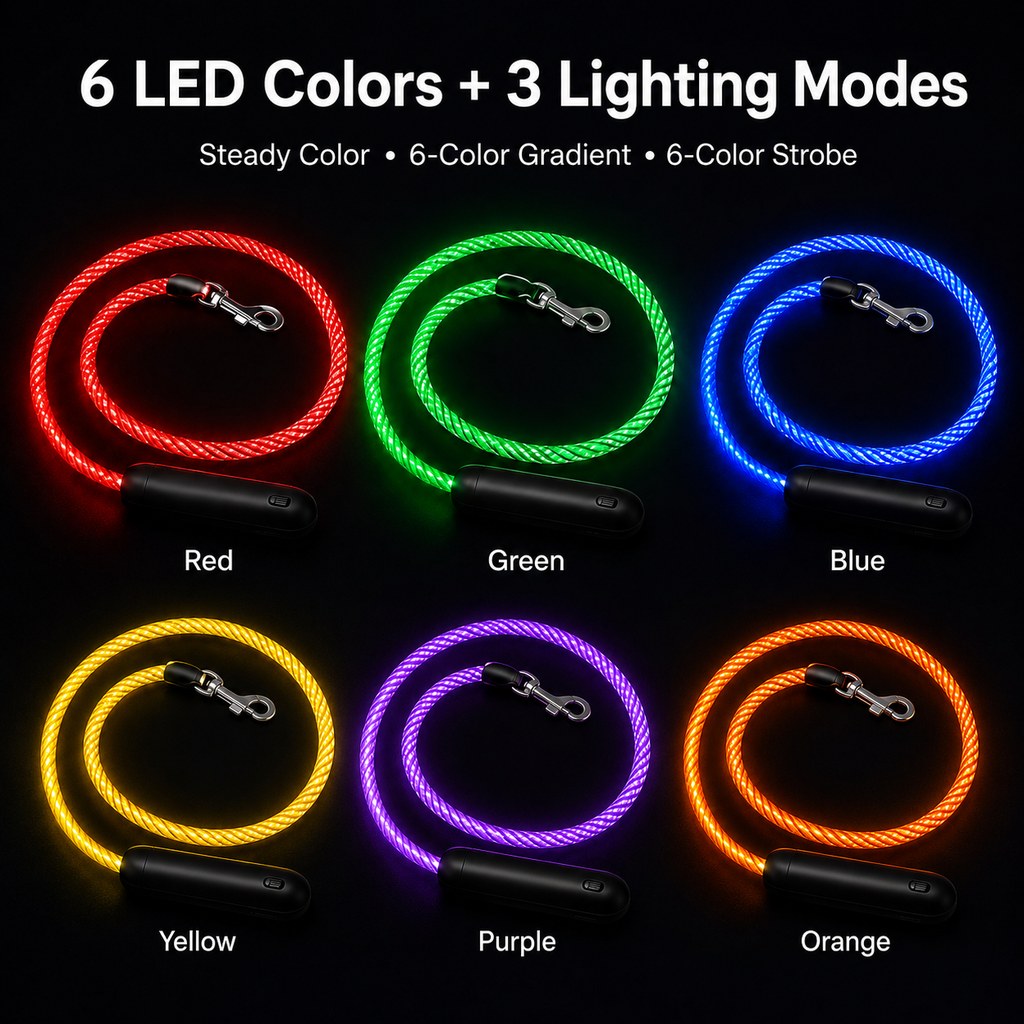 Ortekor NightGlow LED Light-Up Dog Leash for Night Walks - USB Rechargeable Safety Leash That Helps Your Dog Stay Visible in the Dark