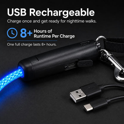 Ortekor NightGlow LED Light-Up Dog Leash for Night Walks - USB Rechargeable Safety Leash That Helps Your Dog Stay Visible in the Dark