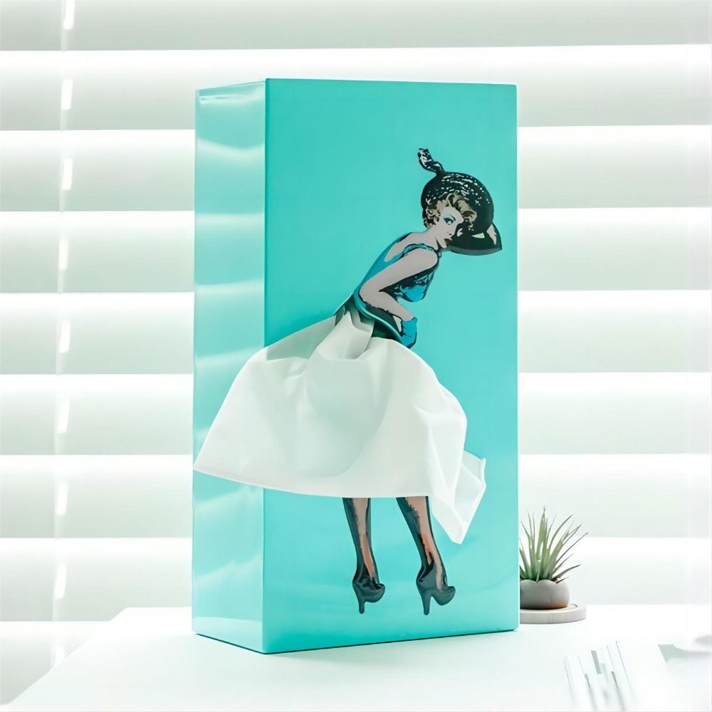 Novelty Figurine Tissue Holder with Flowing Dress Design for Countertops, Desks & Vanities – Decorative Facial Tissue Dispenser Statue