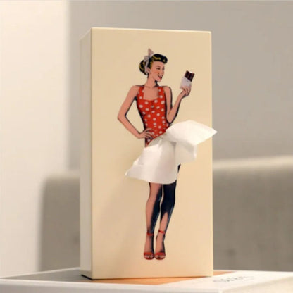 Novelty Figurine Tissue Holder with Flowing Dress Design for Countertops, Desks & Vanities – Decorative Facial Tissue Dispenser Statue