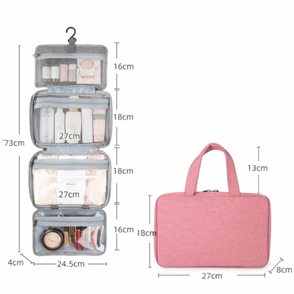 Compact Roll-Up Travel Toiletry Organizer with Hook & Clear Compartments for Bathroom Essentials