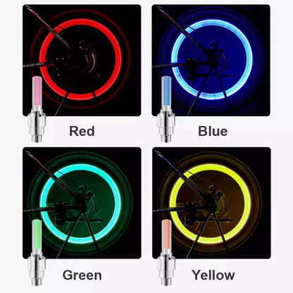 Vibration-Sensing Tire Valve Cap Lights for Bikes & Motorcycles – Auto-On LED Wheel Markers in Red, Blue, Yellow, Green for Nighttime