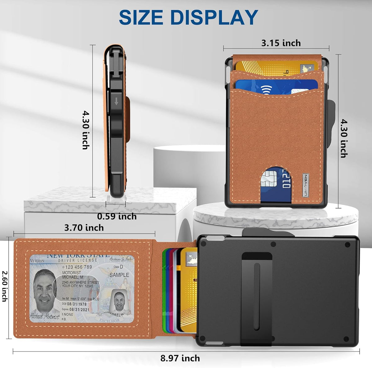 Compact RFID-Blocking Wallet with Pop-Up Card Holder & Money Clip for Men & Women – Slim Aluminum & Leather Bifold Design