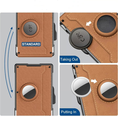 Compact RFID-Blocking Wallet with Pop-Up Card Holder & Money Clip for Men & Women – Slim Aluminum & Leather Bifold Design