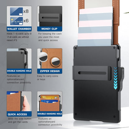 Compact RFID-Blocking Wallet with Pop-Up Card Holder & Money Clip for Men & Women – Slim Aluminum & Leather Bifold Design