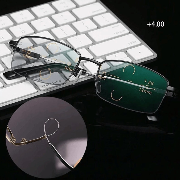 Progressive Titanium Reading Glasses for Distance & Close-Up Vision – Lightweight Bifocal Readers with Blue Light Filter for Men & Women