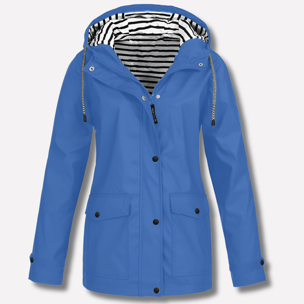 Women's Hooded Rain Jacket with Zip Pockets – Waterproof Windproof Outdoor Coat for Hiking Travel Commute – Adjustable Hood Lightweight