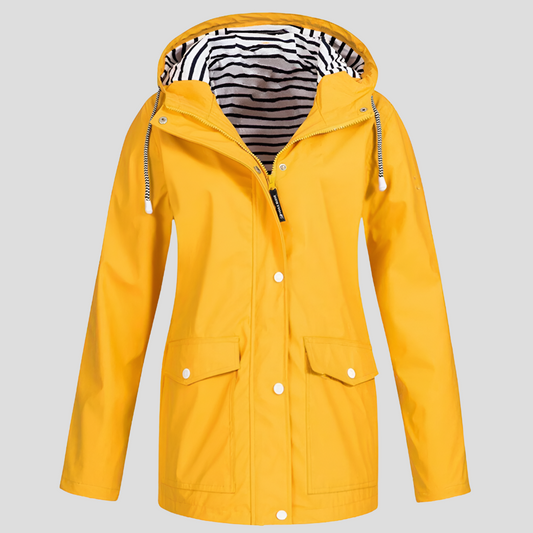 Women's Hooded Rain Jacket with Zip Pockets – Waterproof Windproof Outdoor Coat for Hiking Travel Commute – Adjustable Hood Lightweight