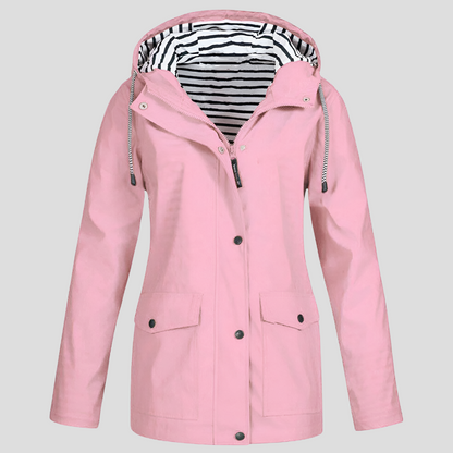 Women's Hooded Rain Jacket with Zip Pockets – Waterproof Windproof Outdoor Coat for Hiking Travel Commute – Adjustable Hood Lightweight