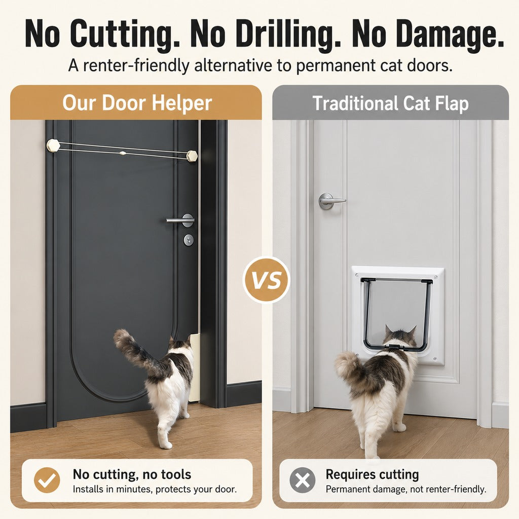 Ortekor No-Drill Cat Door Alternative for Litter Rooms & Bedrooms – Helps Cats Pass Through Without Leaving Doors Wide Open