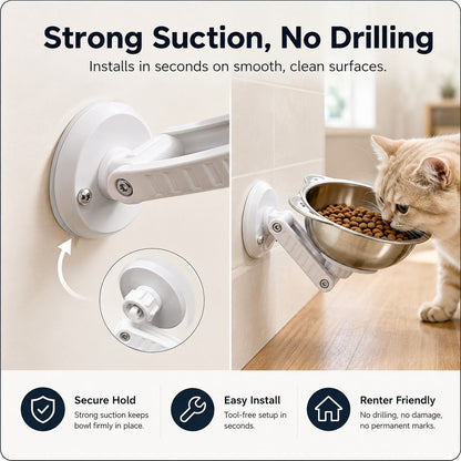 Ortekor No-Drill Wall-Mounted Pet Bowl for Small Dogs & Cats - Elevated Feeding for Cleaner Floors
