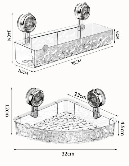 Adhesive Bathroom Organizer Caddy with Grip-Lock Suction – Wall-Mount Shelf for Shower & Vanity Toiletries, Shampoo, Cosmetics