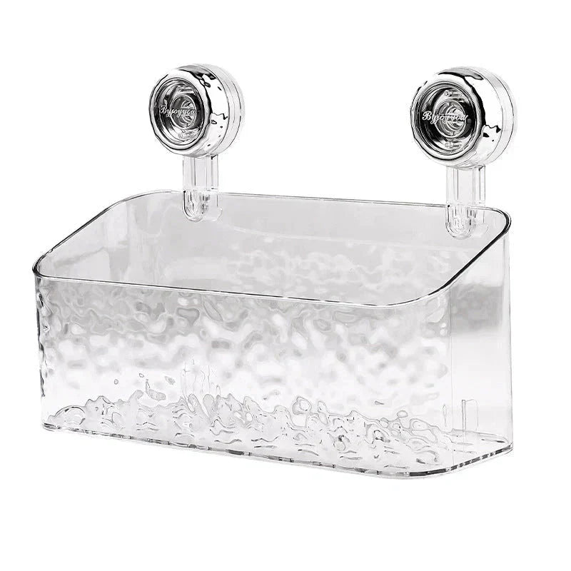 Adhesive Bathroom Organizer Caddy with Grip-Lock Suction – Wall-Mount Shelf for Shower & Vanity Toiletries, Shampoo, Cosmetics