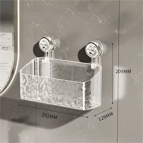 Adhesive Bathroom Organizer Caddy with Grip-Lock Suction – Wall-Mount Shelf for Shower & Vanity Toiletries, Shampoo, Cosmetics