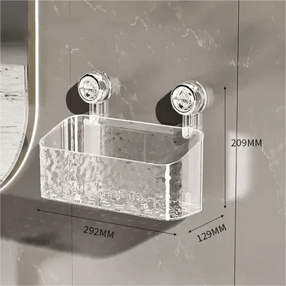 Adhesive Bathroom Organizer Caddy with Grip-Lock Suction – Wall-Mount Shelf for Shower & Vanity Toiletries, Shampoo, Cosmetics