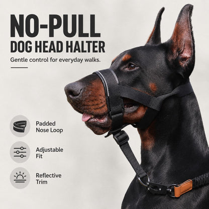 Ortekor No-Pull Dog Head Halter for Daily Walks - Adjustable Padded Training Muzzle to Help Reduce Pulling
